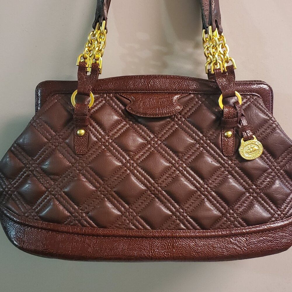 Brahmin Quilted Leather Handbag in Rich Brown and Gold